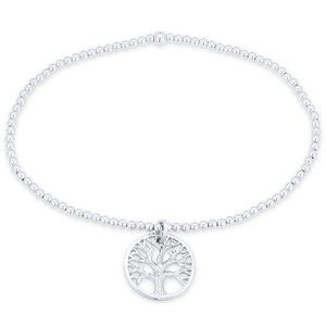 Tree-of-Life / Knowledge Etz Chaim Charm Stretch Bracelet in 925 Sterling Silver
